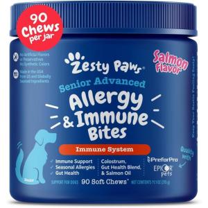 imageZesty Paws Dog Allergy Relief  Anti Itch Supplement  Omega 3 Probiotics for Dogs  Digestive Health  Soft Chews for Skin ampamp Seasonal Allergies  with Epicor Pets  Senior  Salmon  90 Count