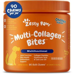 imageZesty Paws Multi Collagen Soft Chews for Dogs  for Hip Joint ampamp Cartilage Support  Skin Health  with Collagen  Plus Eggshell Membrane Vitamin C ampamp Hyaluronic Acid  90 Count