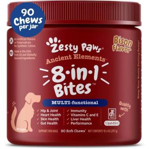 imageZesty Paws Multivitamin Treats for Dogs  Glucosamine Chondroitin for Joint Support  Digestive Enzymes ampamp Probiotics  Grain Free Dog Vitamin for Skin ampamp Coat  Immune Health  Chicken Flavor  90ctBison