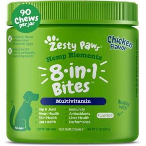 imageZesty Paws Multivitamin Treats for Dogs  Glucosamine Chondroitin for Joint Support  Digestive Enzymes ampamp Probiotics  Grain Free Dog Vitamin for Skin ampamp Coat  Immune Health  Chicken Flavor  90ctChicken  Hemp