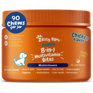 imageZesty Paws Multivitamin Treats for Dogs  Glucosamine Chondroitin for Joint Support  Digestive Enzymes ampamp Probiotics  Grain Free Dog Vitamin for Skin ampamp Coat  Immune Health  Chicken Flavor  90ctChicken  Puppy Bites