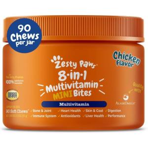 imageZesty Paws Multivitamin Treats for Dogs  Glucosamine Chondroitin for Joint Support  Digestive Enzymes ampamp Probiotics  Grain Free Dog Vitamin for Skin ampamp Coat  Immune Health  Chicken Flavor  90ctChicken  Mini Bites