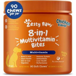 imageZesty Paws Multivitamin Treats for Dogs  Glucosamine Chondroitin for Joint Support  Digestive Enzymes ampamp Probiotics  Grain Free Dog Vitamin for Skin ampamp Coat  Immune Health  Chicken Flavor  90ctChicken