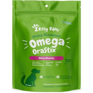 imageZesty Paws OraStix for Dogs  Omega Sticks with Hemp Salmon Krill Oil Bone Broth Anti Itch Skin Coat Care Hip ampamp Joint Health Heart Immune System Support Dog Tartar Teeth Cleaning 25ozPeppermint