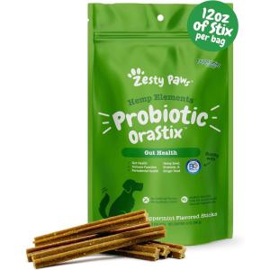 imageZesty Paws OraStix for Dogs  Probiotic Sticks with Hemp Seed Curcumin Ginger Root Taurine  Supports Gut Function Flora Immune System Proprietary Healthy Teeth Gum Blend  25ozPeppermint