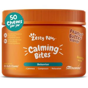 imageZesty Paws Calming Chews for Dogs  for Everyday Stress Relaxation Composure and Separation 90 Count TurkeyPeanut Butter