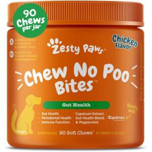 imageZesty Paws Chew No Poo Bites for Dogs  Coprophagia Relief  Stool Eating Deterrent Soft Chews for Dogs  Gut Periodontal ampamp Immune System Support with Probiotics  Chicken  90 CtChicken