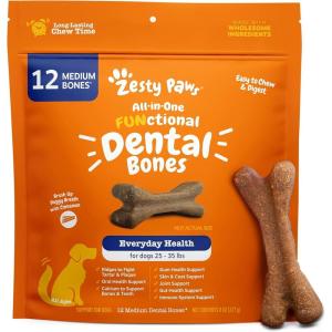 imageZesty Paws Dental Bones  Fights Tartar ampamp Plaque  Gum Teeth ampamp Bone Health  Cinnamon for Dog Breath  Immune Joint Gut Skin ampamp Coat Support  Omega 3 EPA ampamp DHA and Calcium  Medium Dogs  12 ctMedium Bones