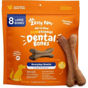 imageZesty Paws Dental Bones  Fights Tartar ampamp Plaque  Gum Teeth ampamp Bone Health  Cinnamon for Dog Breath  Immune Joint Gut Skin ampamp Coat Support  Omega 3 EPA ampamp DHA and Calcium  Medium Dogs  12 ctLarge Bones