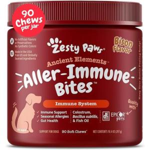 imageZesty Paws Dog Allergy Relief  Anti Itch Supplement  Omega 3 Probiotics for Dogs  Digestive Health  Soft Chews for Skin ampamp Seasonal Allergies  with Epicor Pets  Bison  90ct