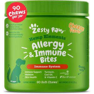 imageZesty Paws Dog Allergy Relief  Anti Itch Supplement  Omega 3 Probiotics for Dogs  Salmon Oil Digestive Health  Soft Chews for Skin ampamp Seasonal Allergies  with Epicor Pets  Hemp  90 Count