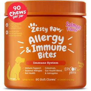 imageZesty Paws Dog Allergy Relief Dog Itching Skin Relief Dog Probiotics for Itchy Skin and Itchy Ears Dog Allergy Paw Relief Dog Allergy Chews Dog Itch Relief  Dog Skin Allergy Relief  Lamb  90ctSalmon