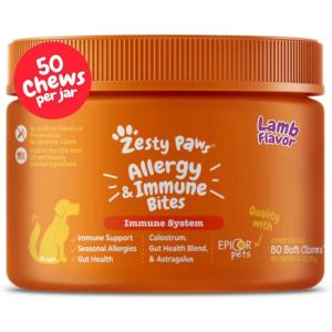 imageZesty Paws Dog Allergy Relief Dog Itching Skin Relief Dog Probiotics for Itchy Skin and Itchy Ears Dog Allergy Paw Relief Dog Allergy Chews Dog Itch Relief  Dog Skin Allergy Relief  Lamb  90ctLamb