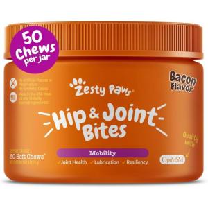 imageZesty Paws Hip and Joint Supplement for Dogs  Glucosamine with Chondroitin MSM Vitamins C and E Dog Joint Relief  Mobility Bites Duck  90 CountBacon