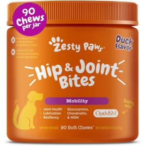imageZesty Paws Hip and Joint Supplement for Dogs  Glucosamine with Chondroitin MSM Vitamins C and E Dog Joint Relief  Mobility Bites Duck  90 CountDuck