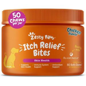 imageZesty Paws Itch Relief for Dogs  for Itching Skin ampamp Coat Health  Omega3 Fish Oil with EPA ampamp DHA  Dog Bites Supplement with Vitamin C ampamp E for Antioxidant Support  Chicken Flavor  90 CountChicken