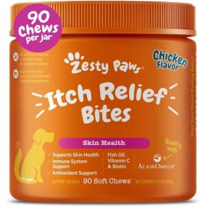 imageZesty Paws Itch Relief for Dogs  for Itching Skin ampamp Coat Health  Omega3 Fish Oil with EPA ampamp DHA  Dog Bites Supplement with Vitamin C ampamp E for Antioxidant Support  Chicken Flavor  90 CountItch Relief  Chicken