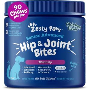 imageZesty Paws Mobility Bites Joint Supplement for Dogs  Soft Chews with Glucosamine for Dogs Chondroitin ampamp MSM  Vitamins C and E  Adv Chicken  90 CountChicken