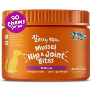 imageZesty Paws Mussel Mobility Bites for Dogs  New Zealand Green Lipped Mussel with Natural Glucosamine ampamp Chondroitin  Omega3 Fatty Acids  Hip ampamp Joint Support Supplement Soft Chews  90 Count