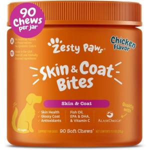 imageZesty Paws Omega 3 Alaskan Fish Oil Chew Treats for Dogs  with AlaskOmega for EPA ampamp DHA Fatty Acids  Hip ampamp Joint Support  Skin ampamp Coat Chicken Flavor 90 Soft ChewsChicken