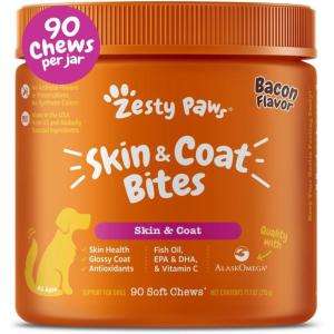 imageZesty Paws Omega 3 Alaskan Fish Oil Chew Treats for Dogs  with AlaskOmega for EPA ampamp DHA Fatty Acids  Hip ampamp Joint Support  Skin ampamp Coat Chicken Flavor 90 Soft ChewsBacon