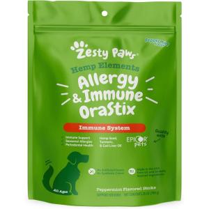 imageZesty Paws OraStix for Dogs  AllerImmune Sticks with Hemp Seed Turmeric EpiCor Pets Fish Oil Supports Immune Function Seasonal Allergies Skin Health Healthy Teeth Gum Blend 25ozPeppermint