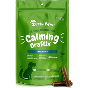 imageZesty Paws OraStix for Dogs  Calming Dental Sticks for Stress with Hemp Melatonin Chamomile Dog Healthy Teeth and Gums Calm Composure for Fireworks and Thunderstorms  25ozPeppermint