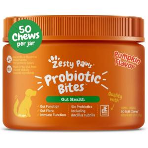 imageZesty Paws Probiotics for Dogs  Digestive Enzymes for Gut Flora Digestive Health Diarrhea ampamp Bowel Support  Clinically Studied DE111  Dog Supplement Soft Chew for Pet Immune System  PumpkinPumpkin