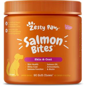 imageZesty Paws Salmon Oil for Dogs Skin and Coat Omega 3 Fish Oil Chews Dog Allergy Relief Chews Itch Relief Supplement 90 Count Salmon FlavorSalmon