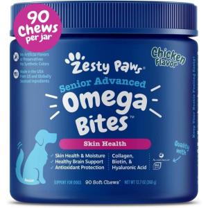 imageZesty Paws Skin ampamp Coat Bites for Dogs  Fish Oil Soft Chews with Omega3 Fatty Acids EPA ampamp DHA  Skin Coat Antioxidant ampamp Immune Support  Advanced  90 Count