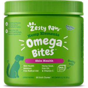imageZesty Paws Skin ampamp Coat Bites for Dogs  Fish Oil Soft Chews with Omega3 Fatty Acids EPA ampamp DHA  Skin Coat Antioxidant ampamp Immune Support  Hemp  90 Count