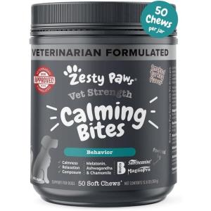 imageOmega Zesty Paws Calming Chews for Dogs  Composure ampamp Relaxation for Everyday Stress ampamp Separation  for Fireworks Storms ampamp Travel  VS  Smoked Turkey  50 Count
