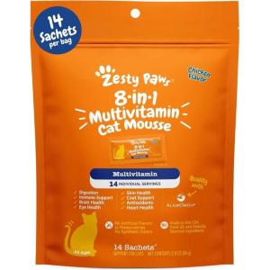 imageZesty Paws 8in1 Multivitamin Cat Treats Lickables Mousse for Cats  Healthy Cat Treats for Indoor Cats  Cat Squeeze Up Daily Multivitamin for Gut Immune Heart Skin ampamp Coat Support  Chicken 14ct