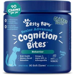 imageZesty Paws Advanced Cognition Soft Chews for Dogs  with Omega 3 DHA Ashwagandha ampamp Alpha GPC  for Senior Dog Brain Health ampamp Nervous System Support  Supplement for Calming ampamp Relaxation  90 Count