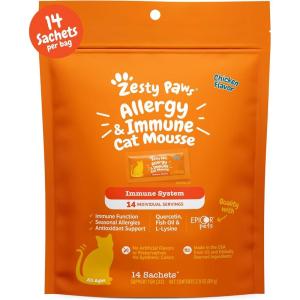 imageZesty Paws Allergy ampamp Immune Mousse for Cats  Cat Puree Tube Treats  Lickable Cat Treats Squeeze up for Immunity Skin Health ampamp Antioxidant Support  Chicken 14ct