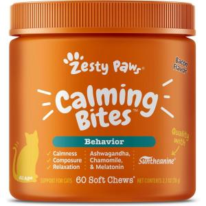 imageZesty Paws Calming Chews for Cats  Composure ampamp Relaxation for Everyday Stress ampamp Separation  with Ashwagandha Organic Chamomile LTheanine ampamp LTryptophan  Bacon  60 Count  Cat