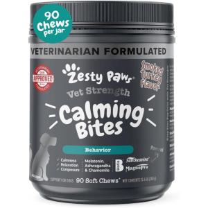 imageZesty Paws Calming Chews for Dogs  Dog Calming Chews with Melatonin for Dogs Composure ampamp Relaxation  Calm for Dogs Everyday Separation Stress ampamp Nervousness  Vet Strength Smoked Turkey  90ctSmoked Turkey