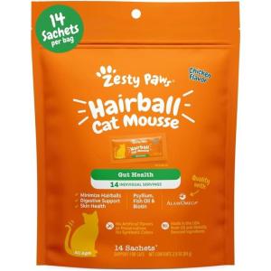 imageZesty Paws Hairball Cat Mousse  Cat Treats Lickable Cat Treats Squeeze Up  Cat Squeeze Treats Furball Control  Cat Puree Tube Treats for Cat Digestive Support  Skin ampamp Gut Health  Chicken 14ct