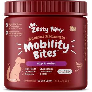 imageZesty Paws Mobility Bites Dog Joint Supplement  Hip and Joint Chews for Dogs  Pet Products with Glucosamine Chondroitin ampamp MSM  Vitamins C and E for Dog Joint Relief  AE  Bison  90 Count