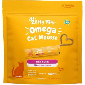 imageZesty Paws Omega Cat Mousse Squeezable Cat Treats  with Seaweed Omega Fatty Acids Antioxidants Vitamins ampamp Minerals  Skin ampamp Coat Support for Cats  Tuna Fish Flavor  18 CountTuna