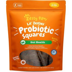 imageZesty Paws Probiotic Soft Chew Squares for Dogs  with 500 Million CFU of Probiotics  Ginger  for Dog Digestive Health Gut Flora ampamp Bowel Movement Support  Smoked Turkey Flavor  10 oz
