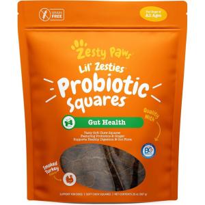 imageZesty Paws Probiotic Soft Chew Squares for Dogs  with 500 Million CFU of Probiotics  Ginger  for Dog Digestive Health Gut Flora ampamp Bowel Movement Support  Smoked Turkey Flavor  20 oz