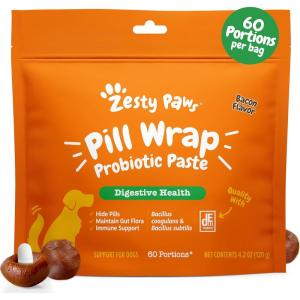 imageZesty Paws Pill Wrap Probiotic Paste for Dogs  Immune ampamp Digestive System Support  Bacon Flavor  with DE111 Bacillus subtilis  Pockets Any Pill Tablet ampamp Capsule for Your Dog  60 PortionsBag