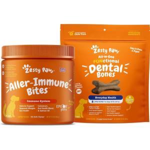 imageZesty Paws Allergy Immune Supplement for Dogs  with Omega 3 Salmon Fish Oil  Dental Bones for Large Dogs  Fights Tartar ampamp Plaque