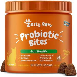 imageZesty Paws Probiotic Bites for Cats  Gut Flora ampamp Immune System Support  Cat Supplement with DE111 Bacillus subtilis  Pet Soft Chews with Probiotics ampamp Prebiotics for Digestive Health  60 Count