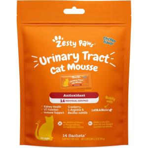 imageZesty Paws Urinary Tract Cat Mousse  Kidney Support for Cats with Cranberry ampamp DMannose  Healthy Cat Treats  Supports Bladder Urinary Tract Immune System ampamp Gut Health  14 Count